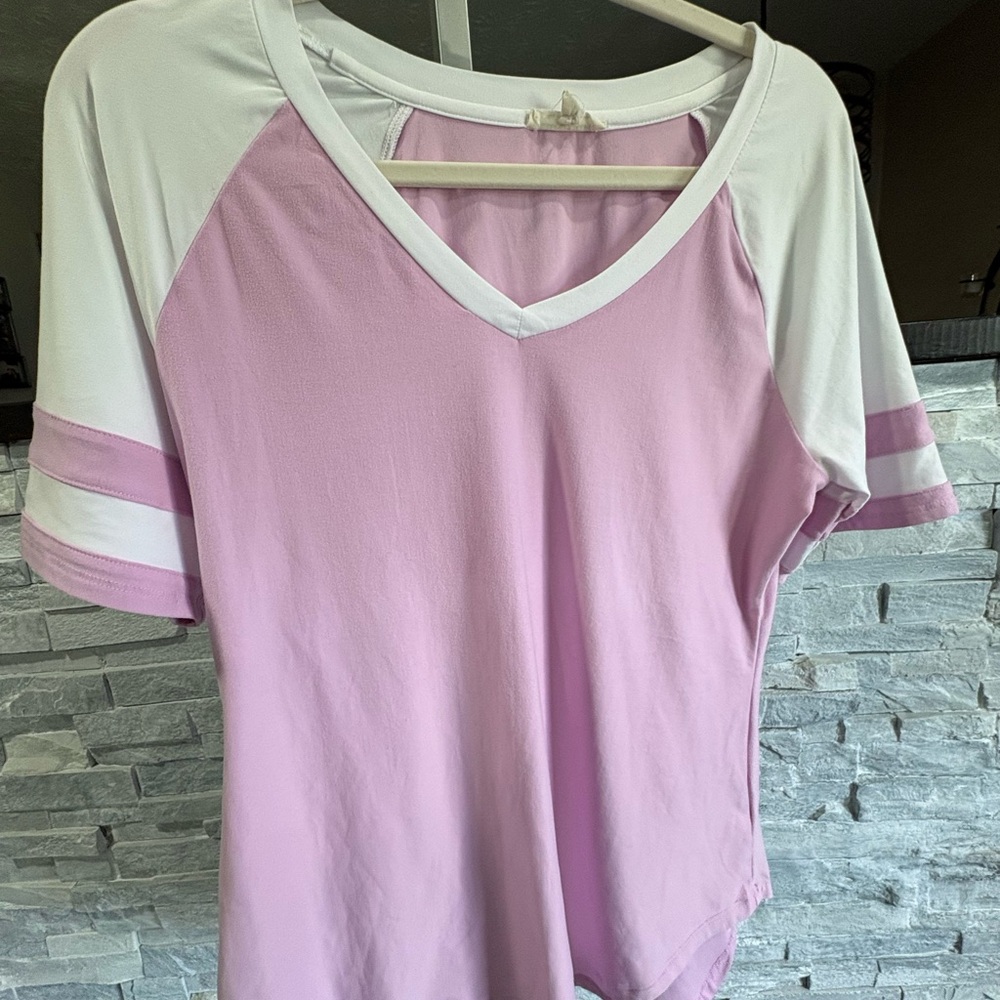 Ultra Flirt Pink and White V-Neck Raglan Sleeve Tee